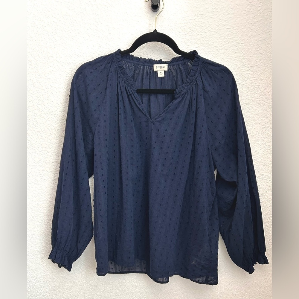 J CREW Navy Clip-dot smocked-neck top - Picture 7 of 14
